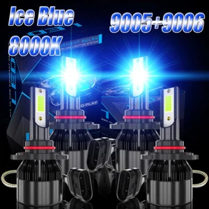 Combo 9005 9006 Azul Helado 8000K COB Kit de Faros LED Bombillas Haz Alto Bajo EE. UU. - Imagen 1 de 12