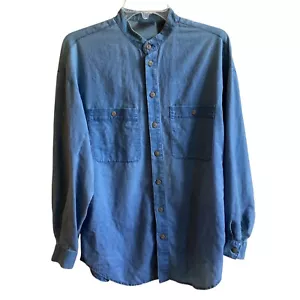 Liz Wear Blue Chambray Linen Blend Blouse Misses size M - Picture 1 of 7