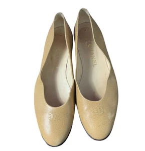 CHANEL SHOES BALLERINAS LOGO CC LEATHER SHOES Caramel Size 39 - Picture 1 of 9