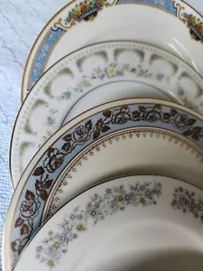 5 Vintage Mismatched China Salad Plates, Pink Blue White Florals SP5 - Picture 1 of 12
