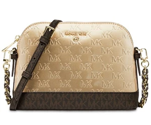Michael Kors Jet Set Signature Gold And Logo Dome Crossbody Bag - Picture 1 of 24