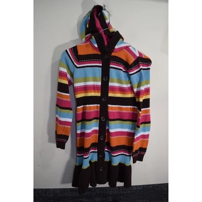 2012 Gymboree Hooded Cardigan Sweater Dress GIRLS M 7 8 Striped Knit Brown - Image 1 of 4