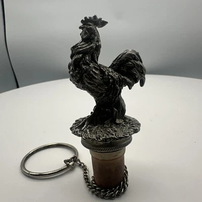 Botella temática gallo tapón de vino plata prewter con base de corcho Foto 1 de 4