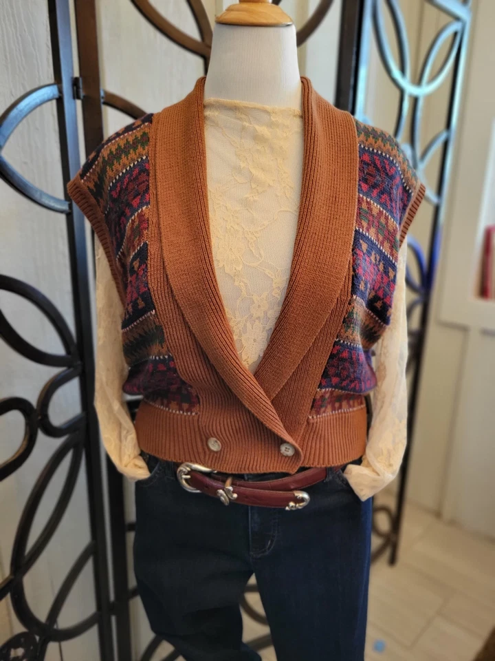 Chaleco Suéter Mujer Vintage Estampado Navajo Azteca, Mantón del Suroeste Cuello M Foto 1 de 4