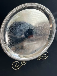 Vintage versilbertes Serviertablett mit graviertem floralem Schnörkeldesign 14,5" - Bild 1 von 10