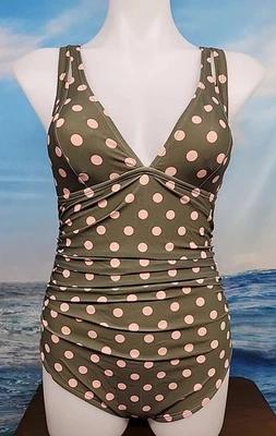 Nuevo con etiquetas Traje de baño de una pieza para mujer Cupshe talla mediana verde rosa lunares  Foto 1 de 4