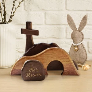 Empty Tomb Easter Scene and Cross Decoration, Wooden Easter Resurrection Scen... - Picture 1 of 7