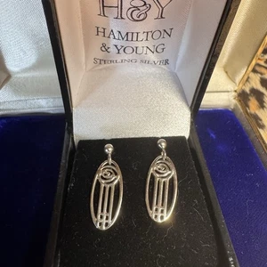 Pendientes colgantes de plata de ley 925 Charles Rennie Mackintosh nuevos en caja - Imagen 1 de 5