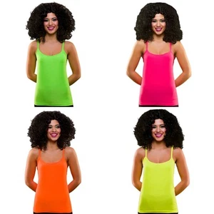 Neon Vest Top - UV Bright Colour Fancy Dress Womens Top Pink Green Orange Yellow - Picture 1 of 5