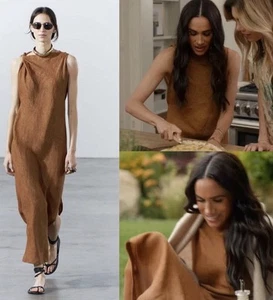 ***Zara*** Linen Maxi Dress Brick Cognac size S - Picture 1 of 9