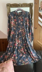 Vintage April Cornell Floral Rayon Back Tie Ruffle Collar Pockets Dress S/M - Picture 1 of 7
