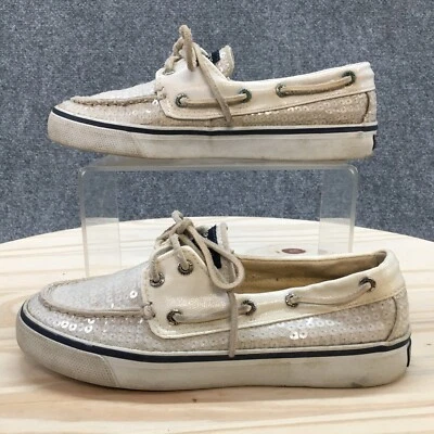 Sperry Top Sider Boat Shoes Womens 5 M Bahama Sequins White Lace Up Low 9447160 - Image 1 of 4
