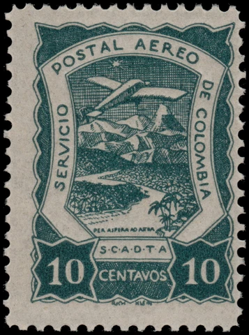 ✔️ COLOMBIA SCADTA 1921 - AIRPLANE OVER RIVER - SC. C26 ** MNH [SCDT11] Cover