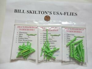 12 MED FOAM INCH WORMS DRY FLY BODIES CYLINDERS SKILTON FLY TYING MATERIALS