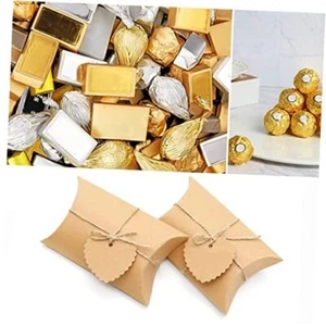 50PCS Kraft Pillow Boxes, 5.2x3.5x1.6 Inches Candy Heart-shaped Blank Tag - Picture 1 of 7