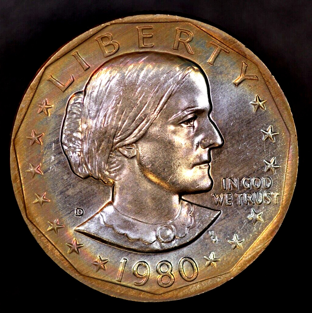 1980年 スーザンアンソニーリバティ ワイドリム　ドル硬貨 3枚セット Circulated 1980 Susan B Anthony Dollars (1979-1981, 1999