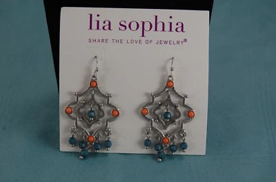 NUEVO Exótico Lia Sophia BONSAI Turquesa y Resina Mandarina Pendientes Colgantes Foto 1 de 4