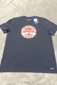 Neu mit Etikett Life Is Good Herrenhemd Größe L blau kurzärmlig Kanada-Druck Crusher - Bild 1 von 6