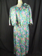 NEUSTETERS Vtg 60s Multi Color Floral Pinned Silk Dress & Jacket-Bust 44/M-L
