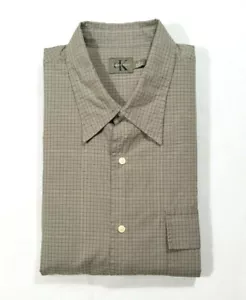 Camisa de vestir Calvin Klein para hombre talla grande marrón caqui beige a cuadros algodón bolsillo solapa - Imagen 1 de 9