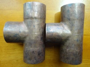 2 Pack Lot 1-1/2" x 1-1/2" x 1-1/2" Copper Tee Sweat Plumbing Pipe Fitting CxCxC - Picture 1 of 8