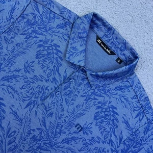 Travis Mathew Forever Young Herren Golf Polo Large blau Pima AOP Blätter Palmen Shirt - Bild 1 von 9