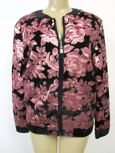 GIUBBINO BLAZER JOAN BOYCE NERO E ROSA STAMPA FLOREALE PAILLETTES TAGLIA M - NUOVO CON ETICHETTE - Foto 1 di 8