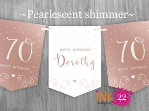 Personalised Birthday Party Banner Bunting Decoration Rose Gold, 50th 60th 70th - Picture 1 of 7