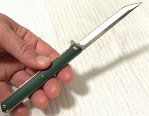 Folding Pocket Knife D2 Blade G10 Handle (Clip + Flipper) EDC (Green) - Picture 1 of 6