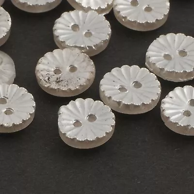 Lot (20) Czech vintage pearl fluted flower clear glass buttons 11mm - Image 1 of 3