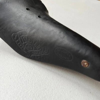 老式 Ideale 80 马鞍自行车座椅法国 TB 型记录公路赛车皮革 — 第 1/4 张图片