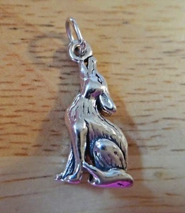 3D Solid Sterling Silver 21x10mm Howling Coyote Wolf Charm - Picture 1 of 11