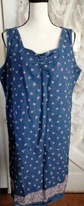 Vtg Liz Claiborne Blue Jean Denim Dress Red Floral Womens 16 Sleeveless - Picture 1 of 3