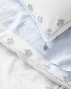 $1132 New Serena & Lily Brookside 2 Duvet s + 2 Shams Sky Blue TASSELS Twin PAIR - Picture 1 of 8