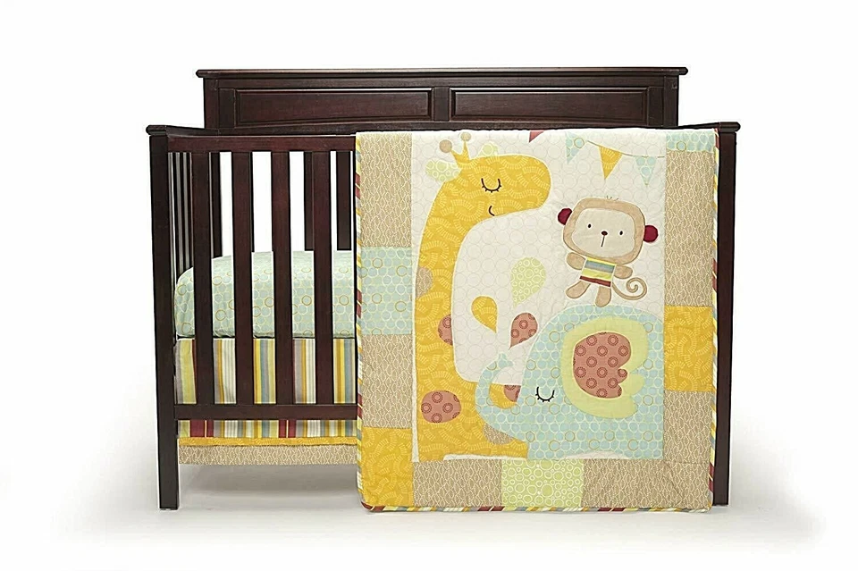3-Pc Kidsline Graco Jungle Friends Boys Crib Bedding Set Elephant Giraffe Monkey - Image 1 of 1