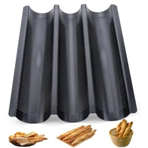 Baguetteblech 3 Mulden Backbleche Backform Baguetteblech Antihaftbeschichtung - Bild 1 von 9