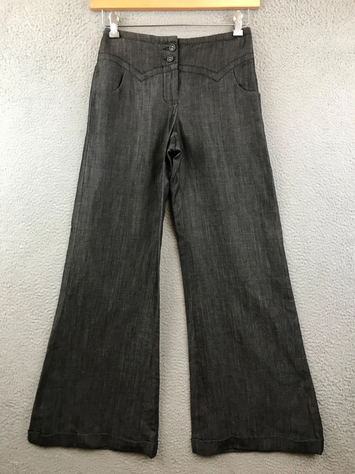 Pantalones Anthropologie Elevenses Mezcla de Lana de Lino Cintura Alta Pierna Ancha Talla 0 Foto 1 de 4