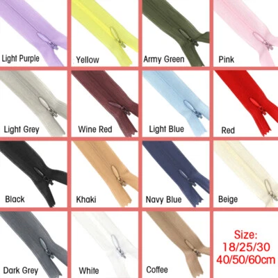 10Pcs Invisible Zip Concealed Nylon Zipper 18cm 25cm 30cm 40cm 50cm 60cm 80cm - Image 1 of 4
