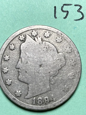1894 LIBERTY "V" NICKEL,  semi-key date, #153 Cover