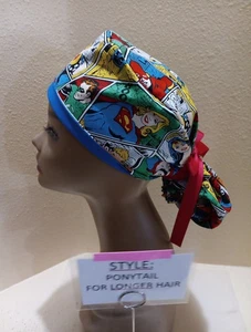 DC Characters & Elements Super Heros Women's Ponytail Surgical Scrub Hat/Cap - Picture 1 of 9