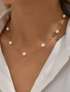 18K Gold Plated Beaded Necklace Women’s Stainless Steel Daily Holiday Gift | UK - Picture 1 of 5