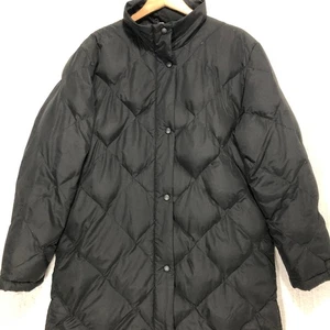 Merona Black Quilted Long Down Puffer Coat Full Zip Stand Collar Size L - Picture 1 of 9