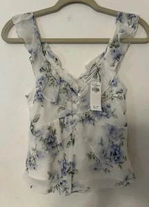 Abercrombie & Fitch Flutter Sleeve White & Blue Floral camisole Top Size XS NWT - Picture 1 of 3