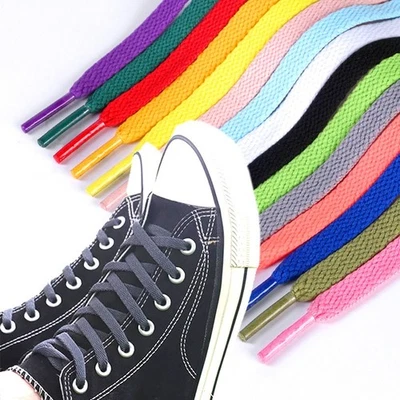 Flat Shoe Laces for Trainers or Boots Shoes 8mm Wide Black White or Colour Laces - Image 1 of 4