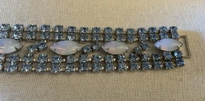 Vintage Art Deco blue rhinestone Faux Opal Silvertone Bracelet 1” Fits Sz 7” - Picture 1 of 7