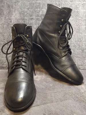 Botas de combate femininas ARIAT de couro preto com cadarço ganchos de velocidade vovó EUA 7/7,5 - Imagem 1 de 4