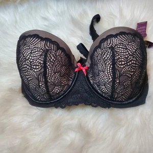 Cacique Balconette Underwire Black Scalloped Lace 36DDD NWT - Picture 1 of 9