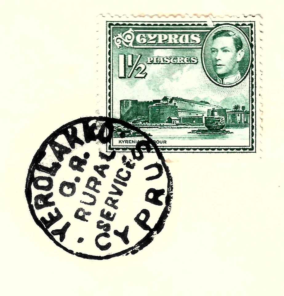 YEROLAKKO G.R. RURAL SERVICE CYPRUS- COVER TIED BY 1 1/2 p. STAMP OF 1938-1945 - Image 1 of 2