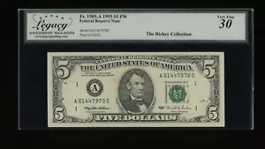 DBR 1995 $5 FRN Boston Fr. 1985-A Legacy 30 Serial A01447970C - Picture 1 of 2