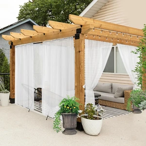 All Weather White Outdoor Sheer Curtains for Patio Waterproof 6 Pcs Linen Look R - Picture 1 of 12
